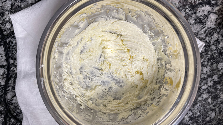 Whipped butter in metal bowl