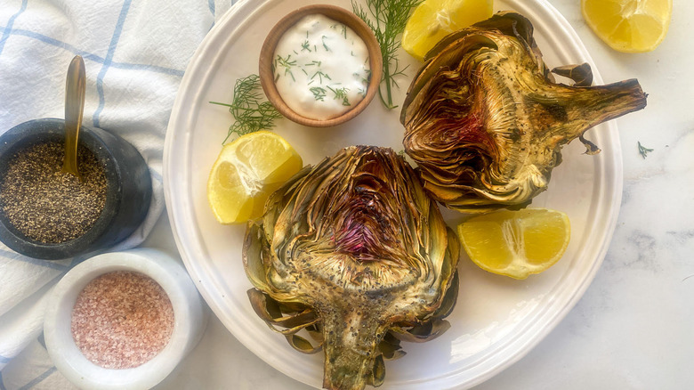 air fryer artichokes on plate 