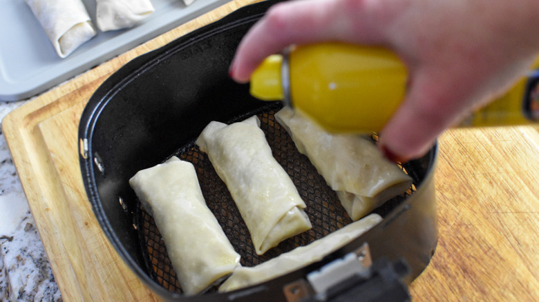 air frying cheeseburger egg rolls