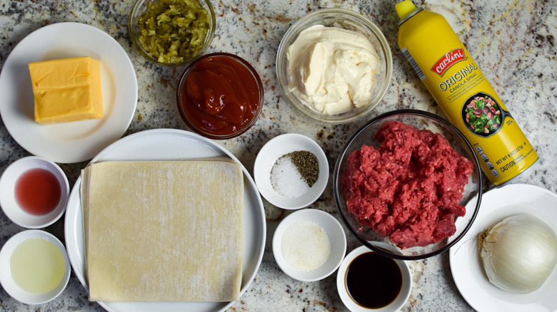 ingredients for cheeseburger egg rolls