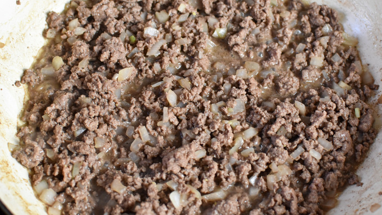 sautéing the cheeseburger filling