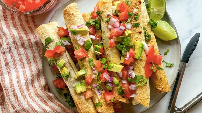 flautas topped with pico de gallo