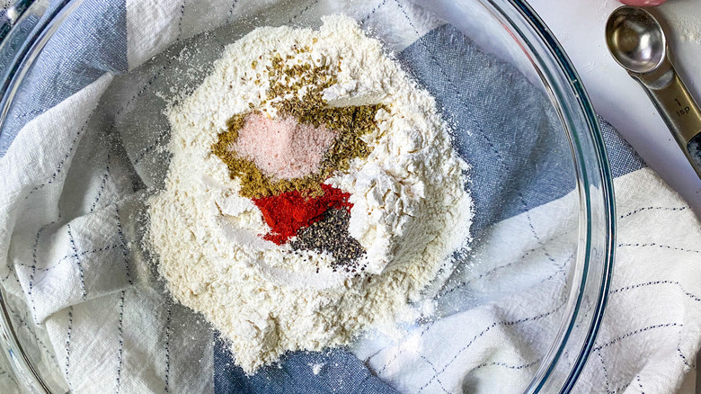 spice mix for air fried pickles in a glass bowl