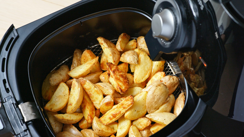 air fryer basket with French fries