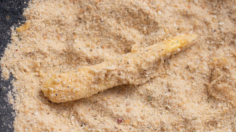 breading the Air Fryer Mozzarella Sticks