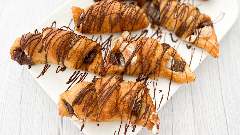 crescent roll s'mores with chocolate drizzle