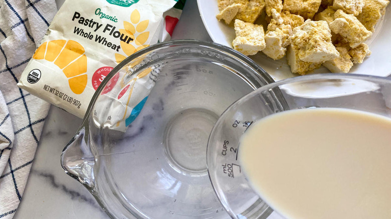 batter pouring into bowl