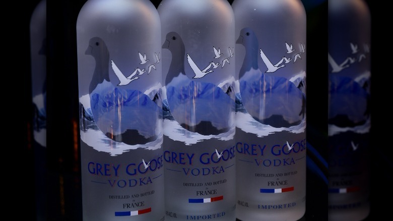 Trio of Grey Goose bottles on black