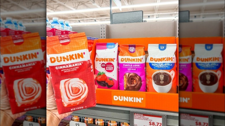 A variety of Dunkin' coffee grounds at Aldi