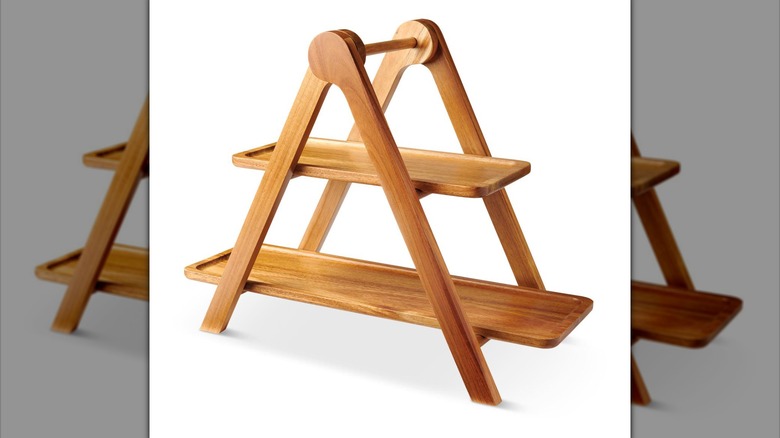 Two-tiered wooden cake stand