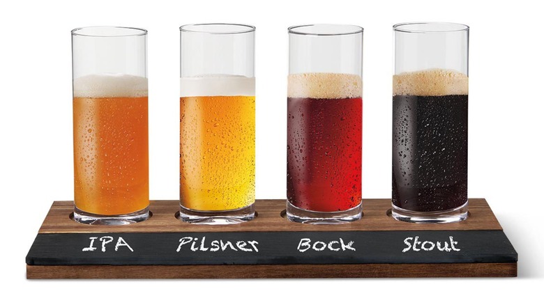 Flight of four beers with chalk labels