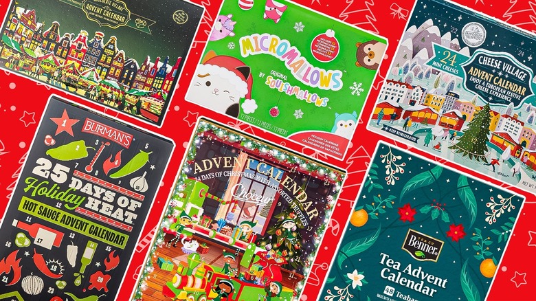 Various Aldi advent calendars on red background