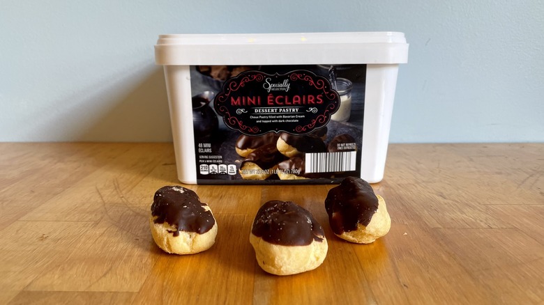 three mini eclairs and packaging