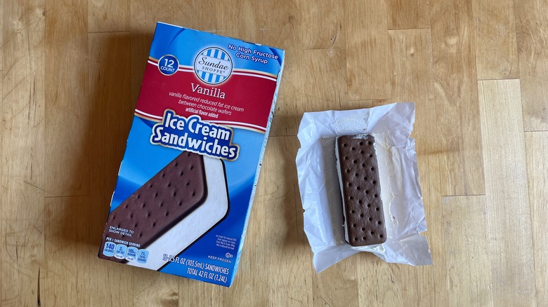 unwrapped ice cream sandwich and package