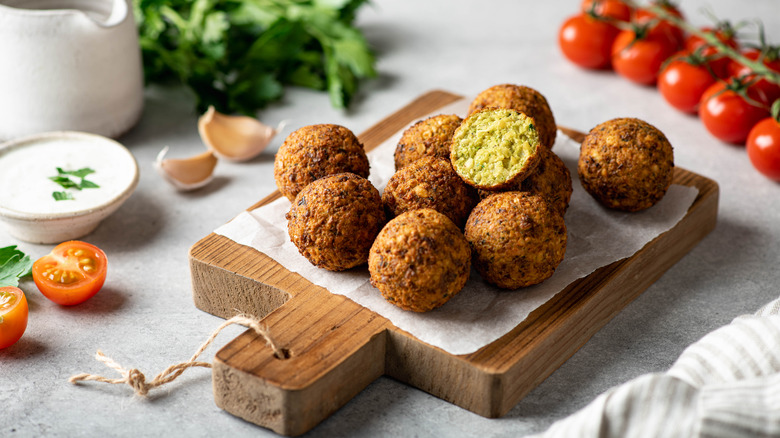 Falafel on wooden board