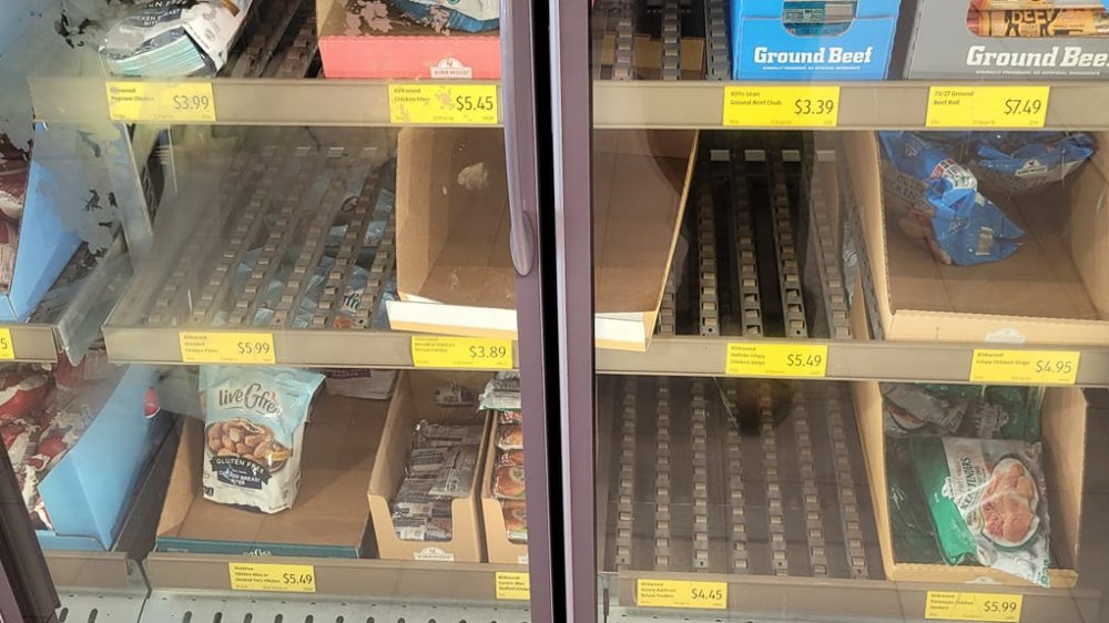 An Aldi freezer shelf sold out of Red Bag Chicken