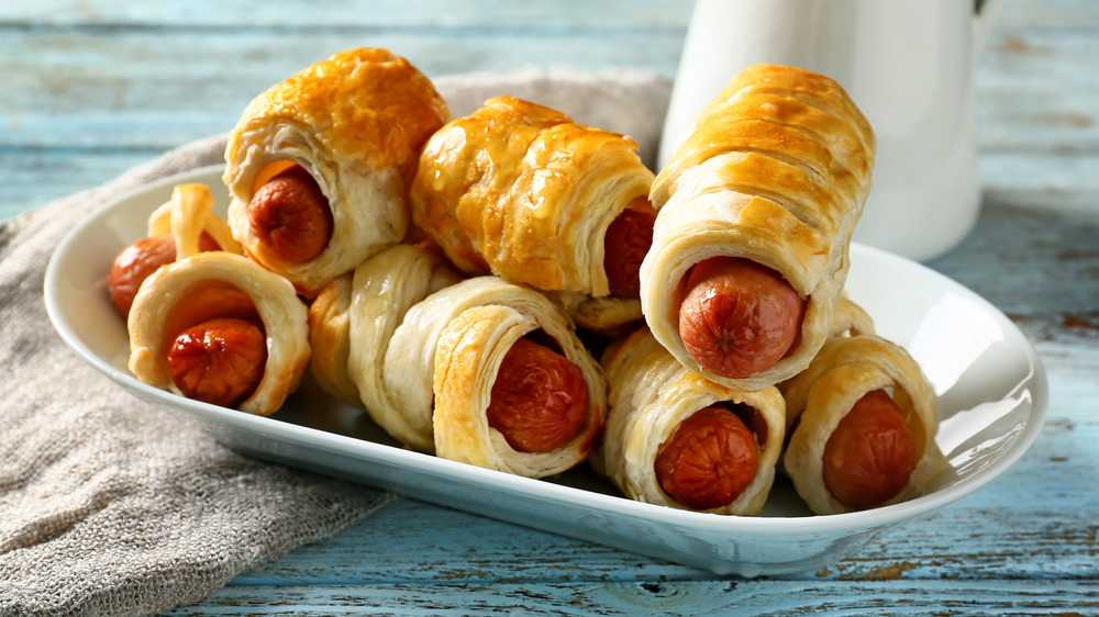 Pigs in a blanket on a plate