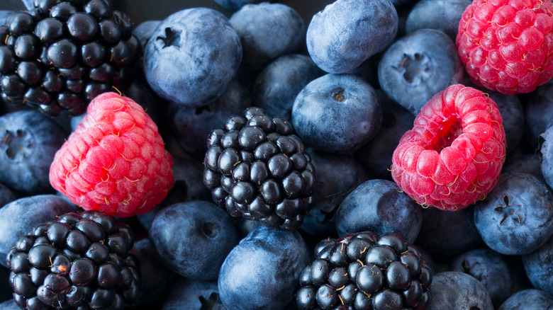 Assorted berries in a pile