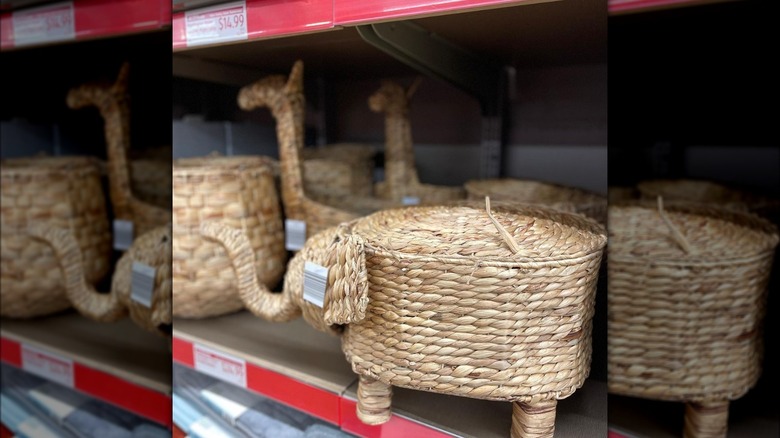 Wicker baskets on a shelf