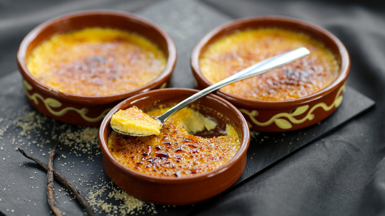 Crème brûlée with spoon