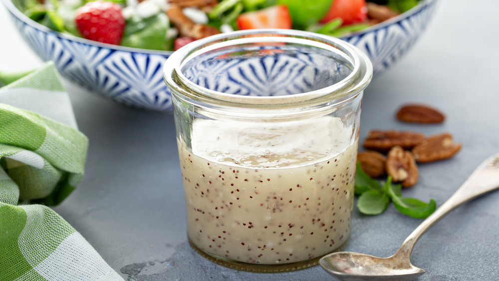 Poppyseed dressing in a glass jar