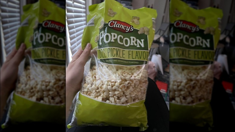 Green bag of Aldi popcorn