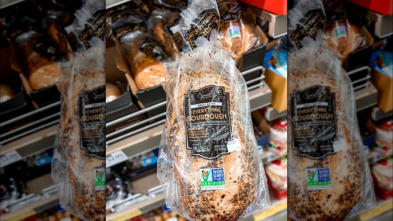 Sourdough loaf in plastic wrapping