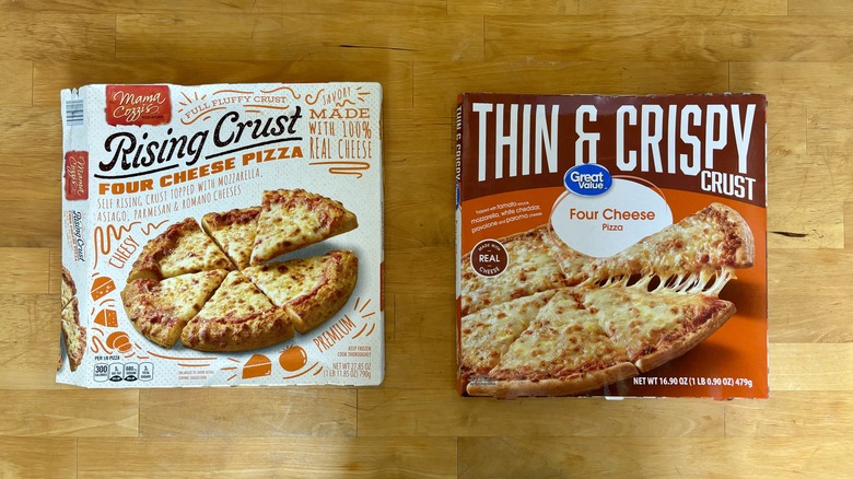 two frozen pizza boxes