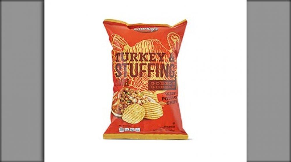 Bag of Aldi's turkey and stuffing potato chips