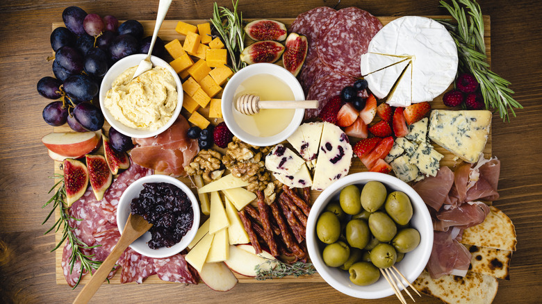 Charcuterie board on wooden table