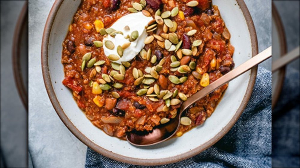 Three-bean chili with pumpkin seeds and sour cream from Aldi