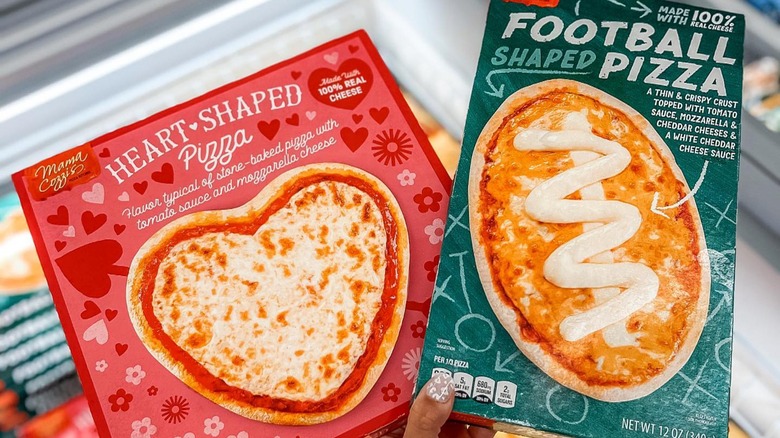 football-shaped pizza and heart-shaped pizza