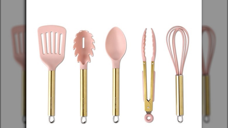 Set of pink kitchen utensils