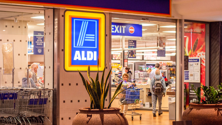 Shoppers at Aldi grocery store