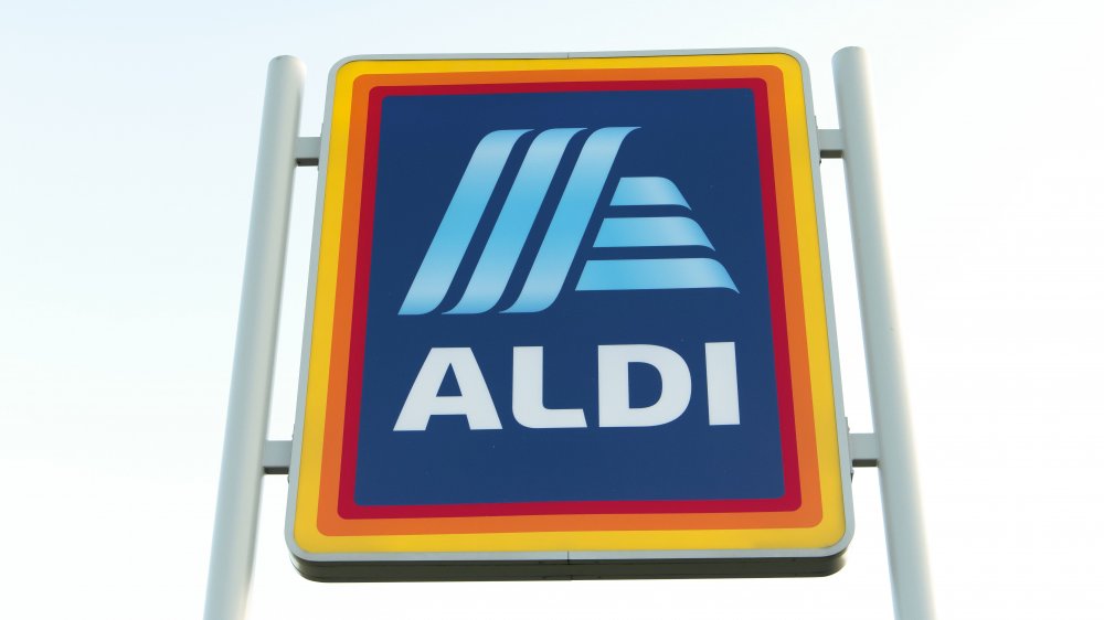 Aldi sign against the sky