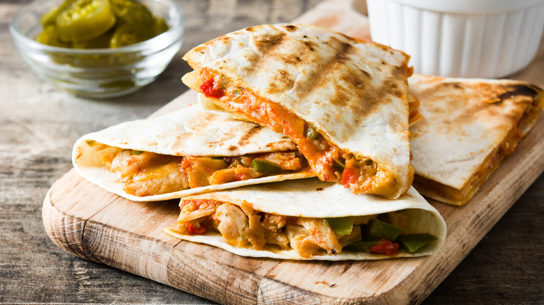 Quesadillas on a brown board