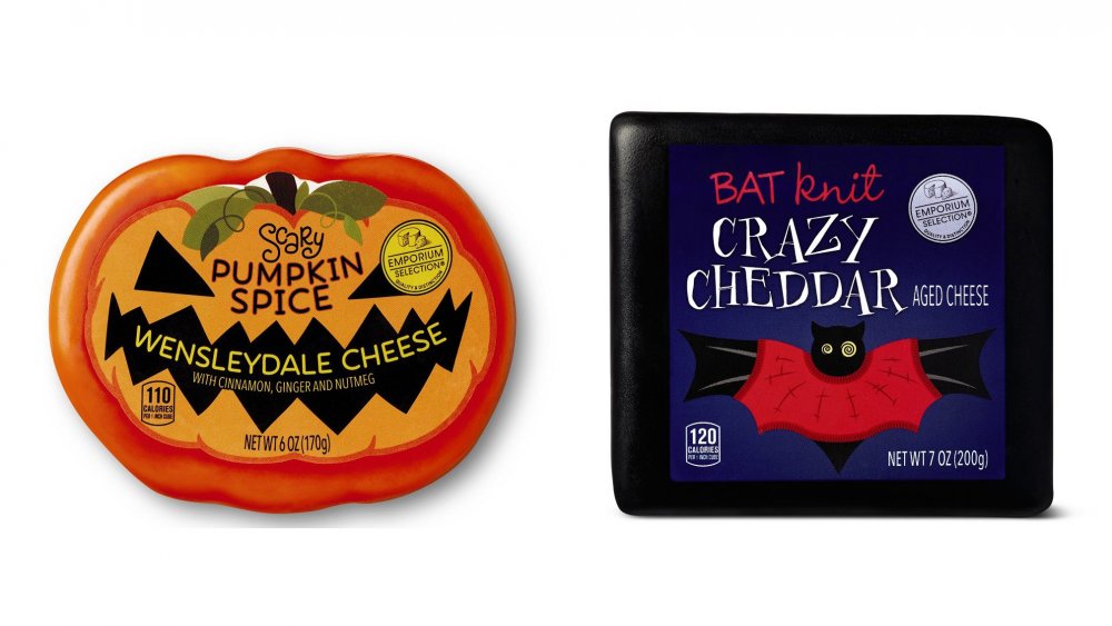 Aldi Emporium Selection Halloween Cheese Assortment Bat Knit Crazy Cheddar and Scary Pumpkin Spice Wensleydale 