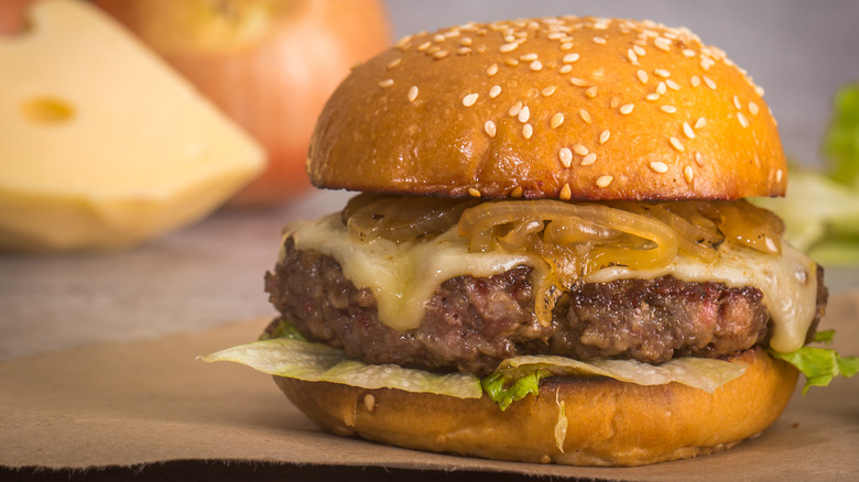 cheeseburger with caramelized onions