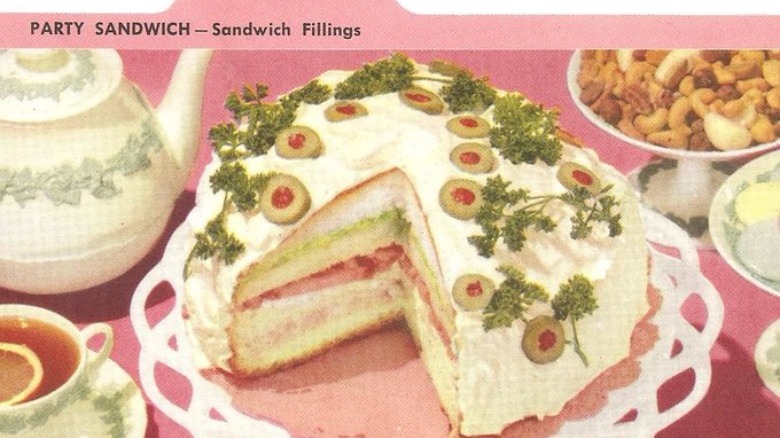 cream cheese-frosted round sandwich