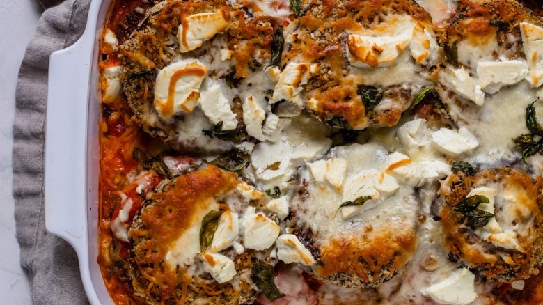 close-up of eggplant parmesan