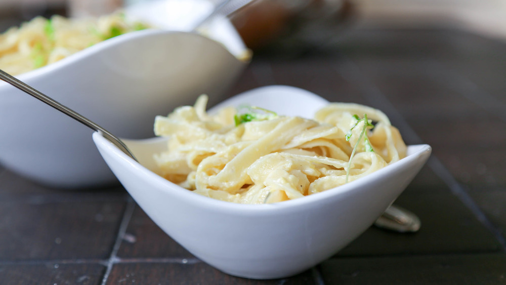 Fettuccine Alfredo in a white bowl