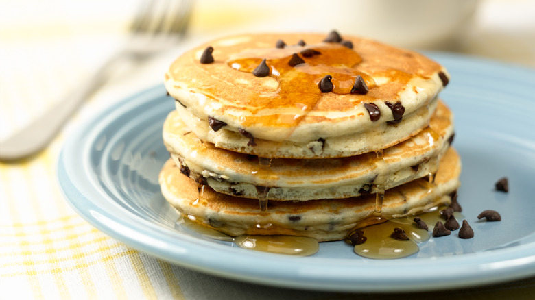 chocolate chip pancakes on plate