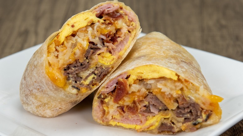 two breakfast burritos