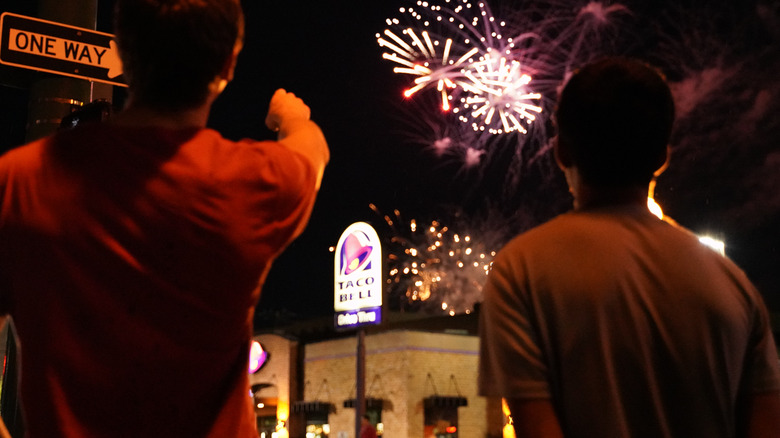 fireworks over Taco Bell location