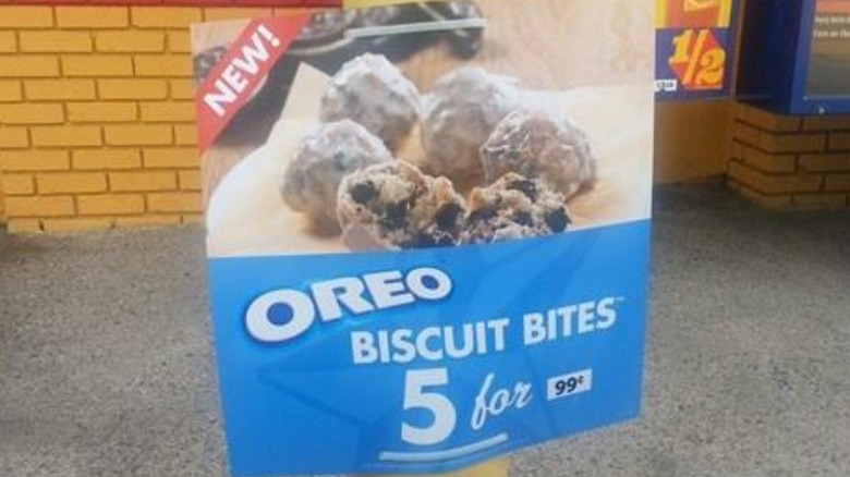 Sign for Oreo Biscuit Bites outside restaurant