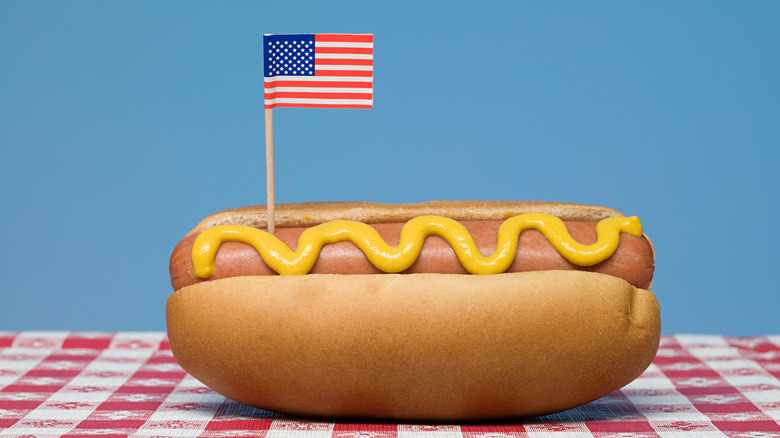 hot dog with flag