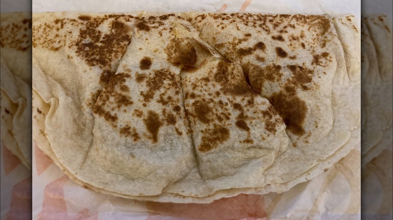 Intact Taco Bell quesadilla unwrapped