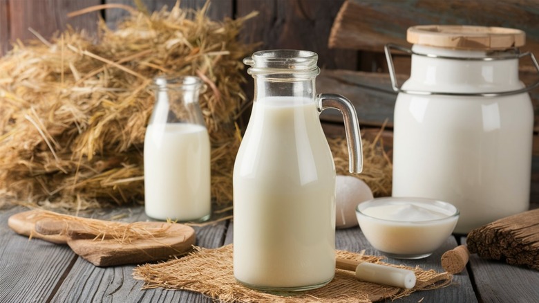 milk and cream in jars