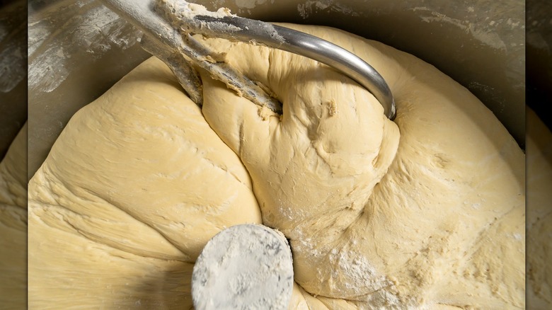 Kneading dough in machine