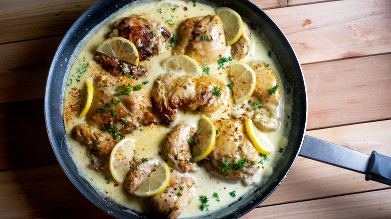 Lemon cream chicken in skillet